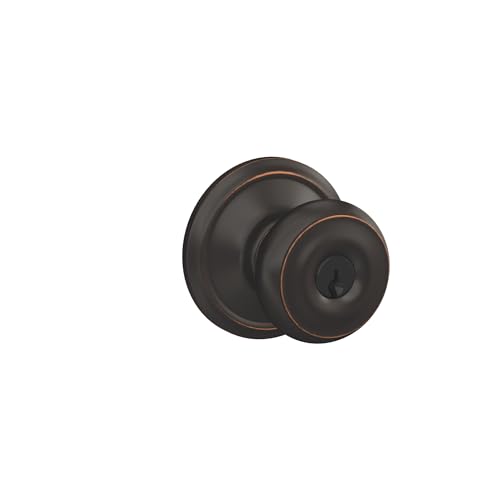 Image of Schlage F51A GEO 716 Georgian Door Knob, Keyed Entry Lock, Aged Bronze