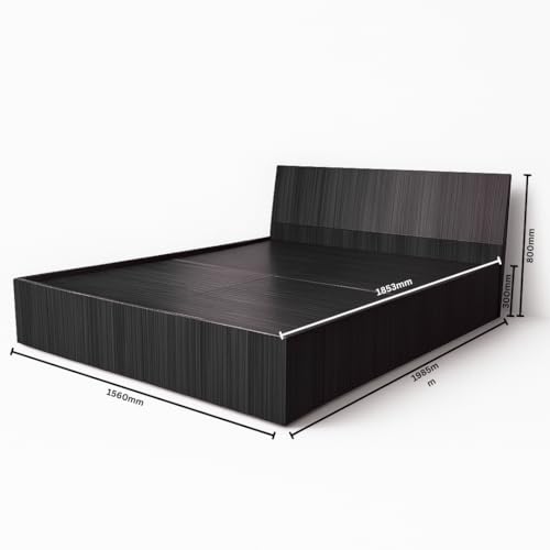 Image of MATTERHORN Engineered Wood Bed Queen Size (L1985 x W1560 H300 mm) | Platform Without Storage| Wooden cot for Bedroom Durable & Stylish Design| Free Assembly (Ebony Black)