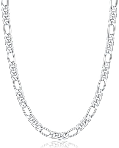 Image of Jewlpire 5.5mm 7mm Figaro Chain 14K Gold Plated Chain Necklace for Men, Stainless Steel Sturdy Mens Chains Necklace, 16 18 20 22 24 26 Inch