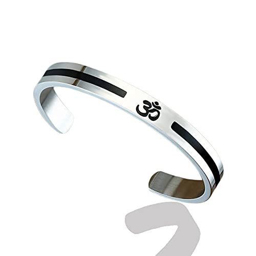 Saizen Silver Plated Stainless Steel Om Kada for Men and Boys