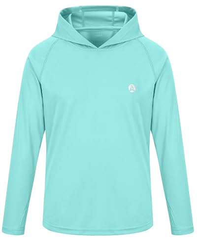Image of Boys Grils Long Sleeve Sun Shirts UPF50+ Hoodie Thumbhole Rash Guard Quick Dry Atheltic Hiking Workout Water Playing