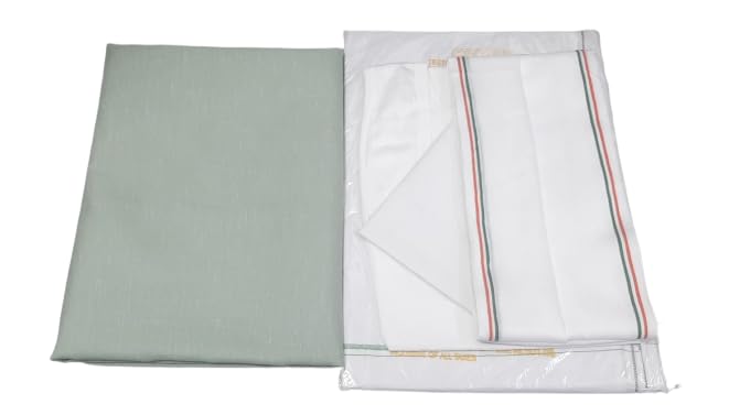 || Light Pista Kurta || Pure Cotton Men's 5 - Piece Pandit Dhoti Kurta Set | Premium Cotton Material | Dhoti,Unstitched Kurta, Gamcha, Vest, Hanky.-image-2