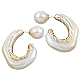 GLEAVI Pendientes para Mujer de Perlas Sintéticas Blancas Diseño Irregular Placa Nacarada Aguja de Plata S925 Dorada Ligeros y Delicados para Uso Diario y Ocasiones Obsequios