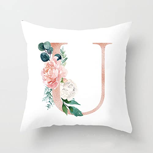 GYROHOME Fundas de almohada decorativas con letras inglesas florales rosas, 1 panel, funda de cojín suave de terciopelo de piel de guisante, protectores de almohada blancos para decoración del hogar