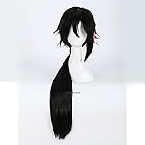 MAGGAZ Cosplay Wig RWBY Wiki Lie Ren Cosplay Wigs Long Black and Red Heat Resistant Synthetic Hair Wig + Wig Cap for Coser