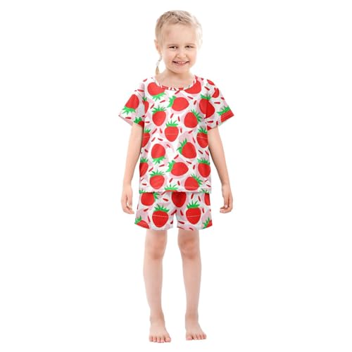 Strawberry White Pajama Set Short Sleeve Pajamas Shorts Sets Cotton Soft Loungewear Sleepwear 5Y3