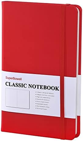 SuperBowell Dotted Journal,A5 Hardcover Executive Notebook with Premium PU Leather, Red Notebook Medium 5.23 x 8.38 inches,Dot Grid 100GSM Paper,160 Pages.(Dot,Red)