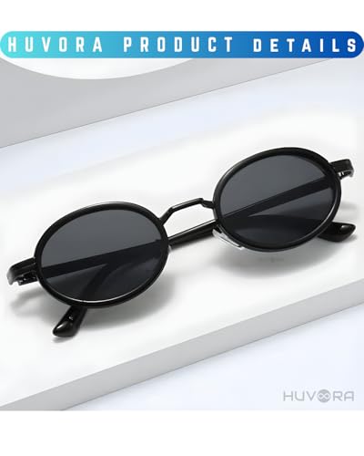 Image of Retro Oval Sunglasses for Men Women - Unisex Vintage Fashion Sun Glasses - Metal Hinge - UV400 Protected Anti Glare Goggles for Man Woman - Branded Stylish Driving Party Sunglass