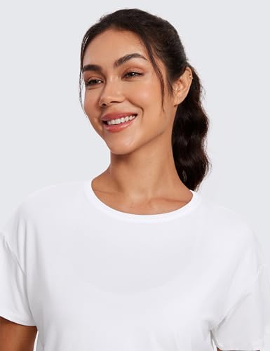 CRZ YOGA Open Back Short Sleeve Crop Top for Women Loose Athletic Yoga Workout Shirts Casual Cropped T-Shirts4