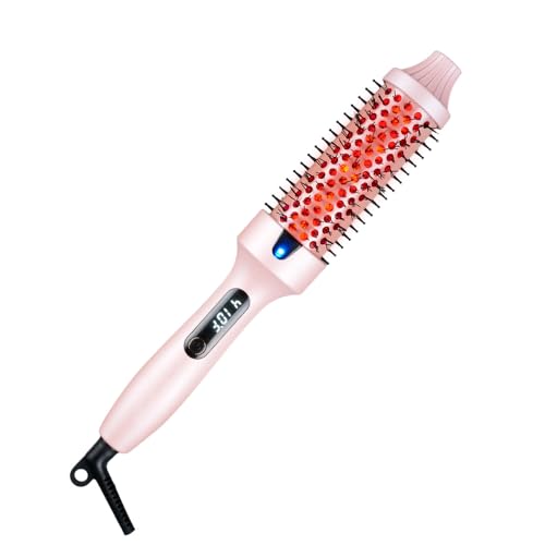 Cepillo térmico con tecnología de infrarrojos, cepillo térmico 2 en 1 y secador de pelo, calentamiento rápido en 30 segundos, indicador de temperatura LCD, cepillo iónico para rizos naturales y