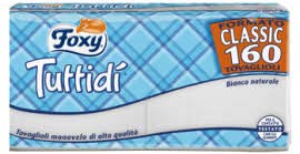 FOXY TOVAGLIOLI MONOVELO 33X33 TUTTIDI' BIANCHI 160PZ. - CARTONE CONTENENTE 20 CONF. DA 160PZ. (TOTALE 3.200 TOVAGLIOLI)