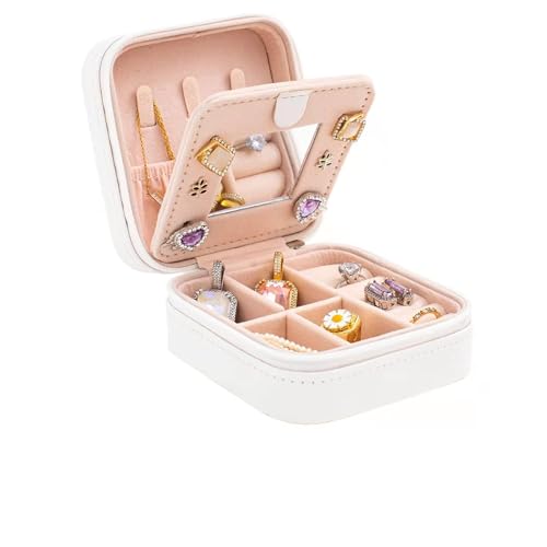 Estojo de joias de viagem e organizador com espelho, branco