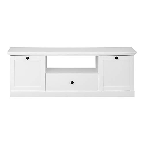 trendteam smart living - Baxter - TV-Schrank - Weiß - TV-Unterteil mit 2 Türen, 1 Schublade und 1 offenem Fach - (BxHxT) 139 x 49 x 41 cm - Schwarze Metall-Knopfgriffe, Sockel