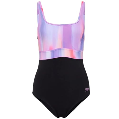Speedo - Bañador para mujer SPDSCU CNTR Eclipse con tiras ajustables, color: Negro-Violeta, talla: 42