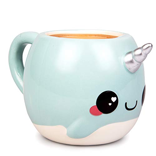 Seven20 Glitter Galaxy Cute Large Narwhal 18oz Coffee Mug - Make Morning's Magical - Funny Blue with Silver Unicorn Horn - Gift for Girls, Kids, Teens, Adults, Women - Officially Licensed