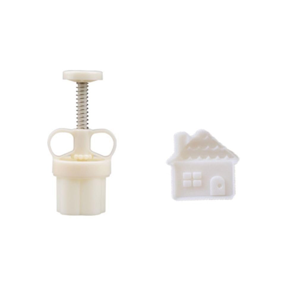 Mooncake Mold 50g,House Shape Mooncake Mold Cookie Pastry Stamp Plastic Hand Press House Shape Kitchen Gadgets DIY Baking Pastry Tool