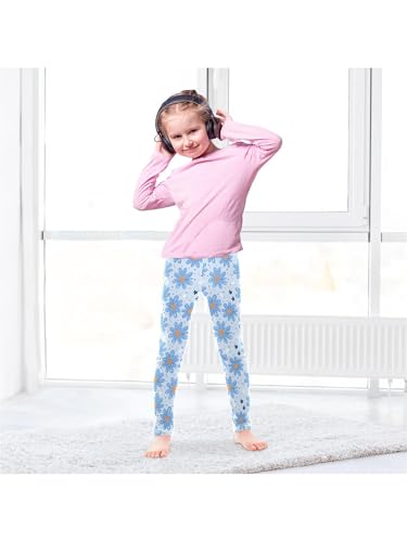 Girls Leggings White Blue Daisy Flower Toddler Girls Clothes Toddler Comfortable Bottoms Girl Leggings 3-4T4