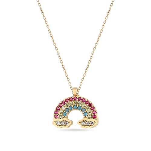 Einzelstück® Halskette mit Regenbogen Anhänger Over The Rainbow Gold Kette I 925 Sterling Silber 14K vergoldet I Silberkette mit Zirkonia Steinen I Antiallergen & nickelfrei (Gold)