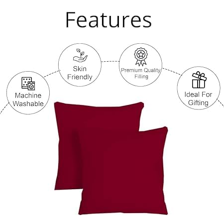 Image of Premium Polyester Fiber Cushion Fillers - Pack of 2 Pcs | 22 x 22 Inches | Burgundy| Cushions, Sofa Pillow, Cushion for Sofa, Cushion for Bed, Decorative Pillow, Pillow for Support
