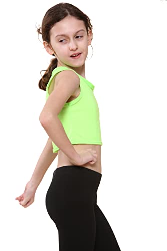Image of Kids Girls Neon Fluorescent Vest Crop Tops T-Shirt Tee Top Dance Wear Gymnastic Fancy Dress Age 5-14 Years