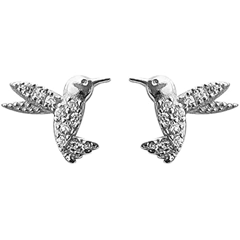 Little Hummingbird Sterling Silver Stud Earrings for Women Girls Dainty Cubic Zirconia Crystal Small Animal Cartilage Earring Tiny Studs Post Ear Piercing Cute Jewelry Gifts Sensitive Ears Cover