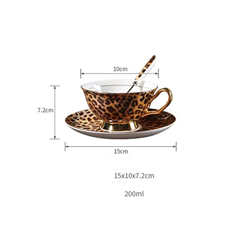 SXLCKJ Europa Classic Leopard Print Bone China Tazas de café y platillos Juego de Platos para Tazas de café GOL Pintado… - Imagen 7