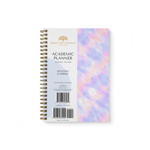 Bright Day - Agenda scolaire à reliure - Vue mensuelle et hebdomadaire - Couverture flexible - Juin 2022 à juillet 2023 - 21 x 16 cm (tie-dye) Cover