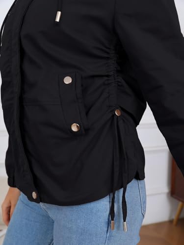 MODFUL Damen Leichte Windjacke mit Kapuze, Packbare Jacke mit Taschen für Frühling, Sommer und Herbst (Schwarz, M)