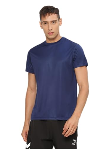 Image of hummel Budoc Round Neck Half Sleeve Solid Regular fit Polyester T-Shirt for Men Comfortable Breathable Fabric Stretchable for Everyday Use Ideal for Yoga Training Gym Running or Performance