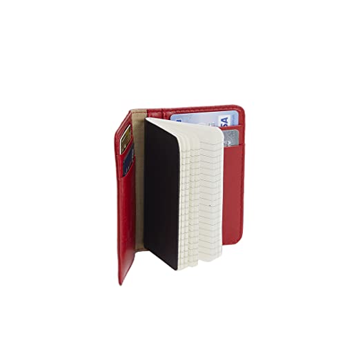 myPAPERCLIP Classic Edition Card Holder Mini Notebook Wallet, 9 Pockets Wallet, Pocket Size Made Of Italian Vegan Leather, Pocket Size, Ruled, 96 Pages, 285 Gsm, Red, Pack Of 1 - Unisex Adult