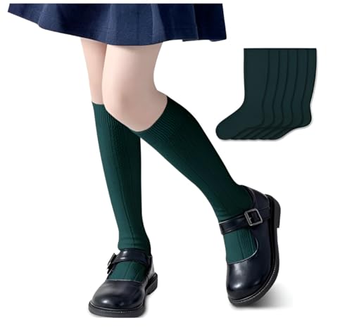 PICCOLO HOSIERY Girls Knee High Socks – Cotton School Uniform, Cable Knit, 6 Pack (White, Black, Navy)