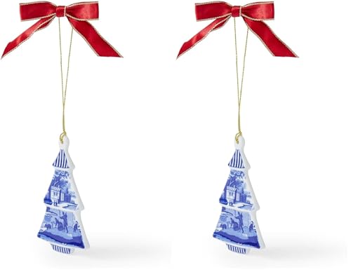 Spode Blue Italian Tree Shaped Ornament | Hanging Christmas D&eacute;cor | Made of Porcelain | Blue and...