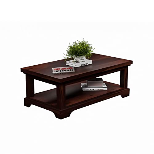 Image of Sheeshsam Wooden Center Table with Storage for Living Room - Solid Wood Coffee Table Tea Table Teapoy Center Peace for Home Sofa Center Table (Corte Walnut)