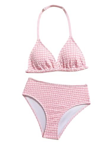 Image of RoseSeek Girl's Tie Dye Smocked 2 Piece Swimwear Sets Backless Halter Bikini Cute Brief Bathing Suit