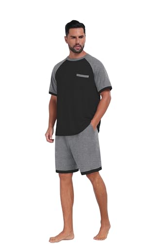 Image of Mens Pajamas Set Lightweight Summer Pjs Sleepwear Soft Comfy Short Sleeve Loungewear With Pocket (S-4X)