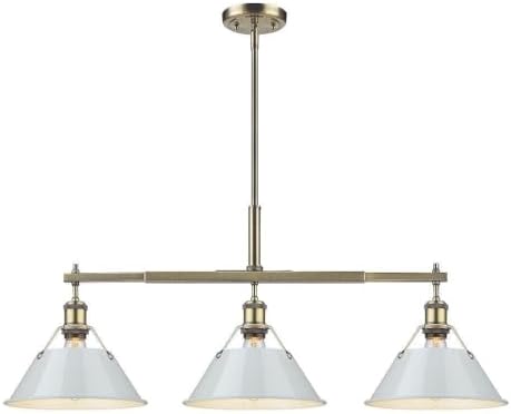 Orwell 3-Light Linear Pendant in Aged Brass with Dusky Blue