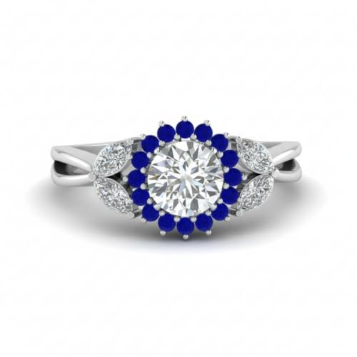 Image of 55Carat Choose Your Gemstone Flower Halo Split Shank Diamond CZ Ring Sterling Silver Round Shape Halo Engagement Rings Everyday Jewelry Wedding Jewelry Handmade Gifts for Wife US Size 4 to 12