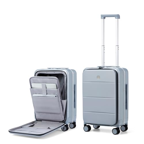 Image of MILADA Luggage Suitcase with Front Laptop Pocket, 18'' 20 Carry On Luggage 24'' Checked-In Medium Hardside Suitcase Rolling Travel Suitcase with Spinner Wheels & TSA Lock, Grey, 20-Inch Carry On,
