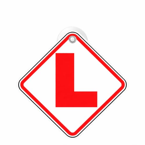 Image of Learning Driver L Board Car Hanging Sign with Suction Cup, Diamond Shape Red & White Learner Driver Sign, 300 GSM Premium Board, Double Side Rrint, Reusable Vehicle Display, 20.32 x 20.83 cm