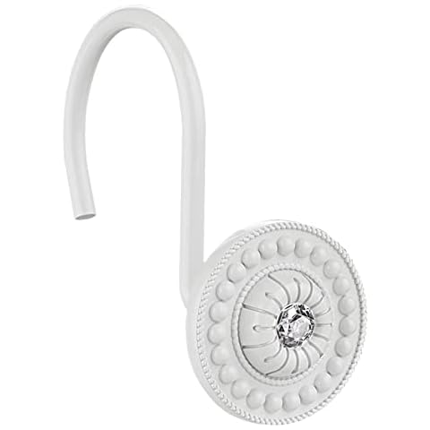 iToplin 24 Pack Chrome and White Shower Curtain Hooks, Decorative Shower Curtain Rings for Bathroom Shower Curtain Rods and Liner, Metal Shower Hooks, Shower Rings for Curtain Cover