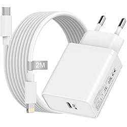 Cargador iPhone Carga Rapida, 20W Cargador USB C Rápido con Cable Lightning 2M [Apple Certificado MFi], Adaptador Cargador iPhone Enchufe Tipo C por iPhone 14 13 12 11 Pro Max/Plus/XS/XR/X/8/SE/iPad