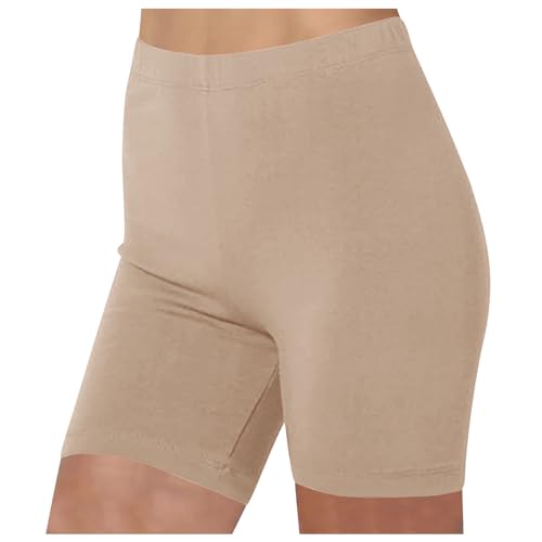 Mallas capri para mujer, color liso, de cinco puntos, ajustadas, para yoga, correr, deportes, elásticos, transpirables, ligeros, de ajuste relajado, pantalones esenciales de salón, 01#_beige, M