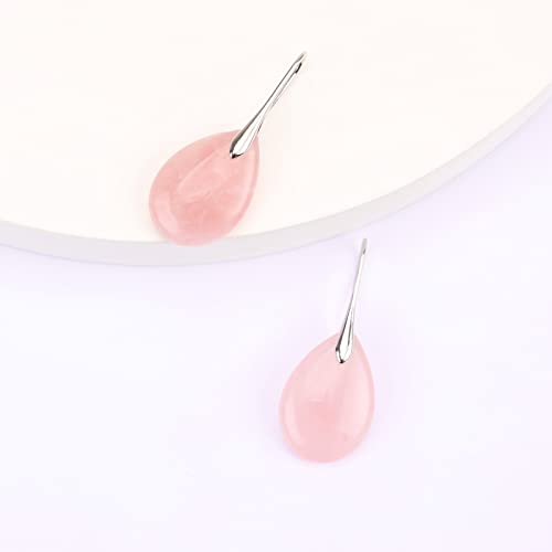 Lettarius Natural Crystal Healing Birthstone Drop Earrings Pink Teardrop Stone Rose Quartz Dangle Silver Jewelry For Women Girls #TOP2