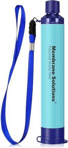 Membrane Solutions Water Filter Straw, 0.1 Micron Personal Water Filter Survival Portable Gear, NSF/ANSI 42&372&401 certificated, for Camping, Hiking, Travel, Emergency Preparedness, Blue, 1 Pack