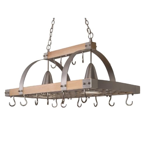 Elegant Designs PR1001-WOD 2 Light Kitchen Wood Pot Rack With Downlights, Wood With Brushed Nickel Accents thumb #1
