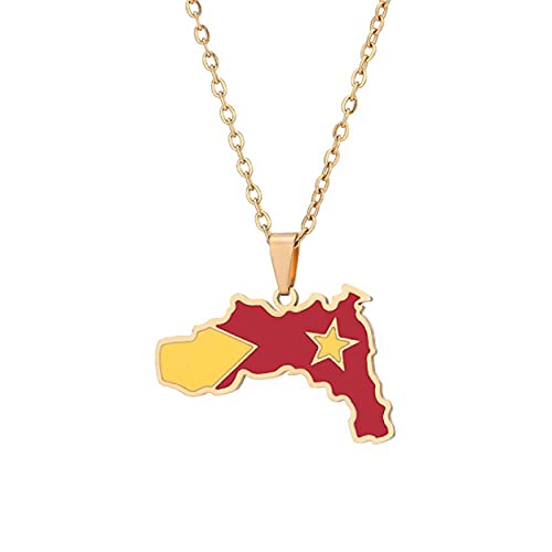 Ethiopian Gold Plated/Stainless Steel Tigray Map Flag Pendant Necklace for Unisex Country Map Jewelry