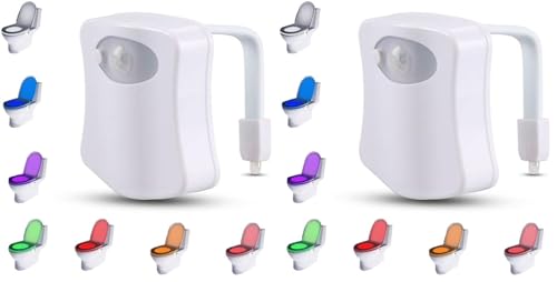 PARENCE.- Eclairage LED pour WC/Capteur de Mouvement Luminaire pour Toilette et Salle de Bain/Lumière Veilleuse avec 8 coloris Différents (Lot de 2)