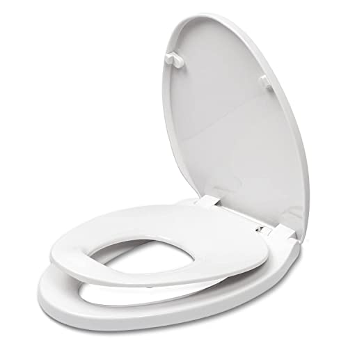 Elongated Toilet Seat With Slow Close Seat, Easy Clean, Suitable Standard Elongated Or Oval Toilet With Thickened Plastic Lid, Plastic, White #TOP4