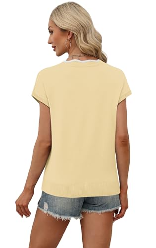 Image of WIHOLL Womens Summer Tops Cap Sleeve Sweater V Neck Shirts Beach Vacation Clothes Business Casual Fashion Clothing