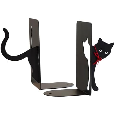 Black Cat Book Ends - Decorative Bookend for Shelves,Book Holder for Desktop, Cute Animal Decor for Home & Office, Gift for Cat Lovers L15.7(A Set) x D5 x H 7" Cover